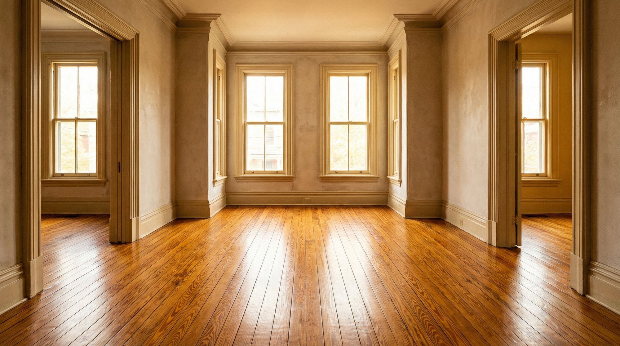 After heritage fir floor refinishing Leslieville Toronto . Restored original boards