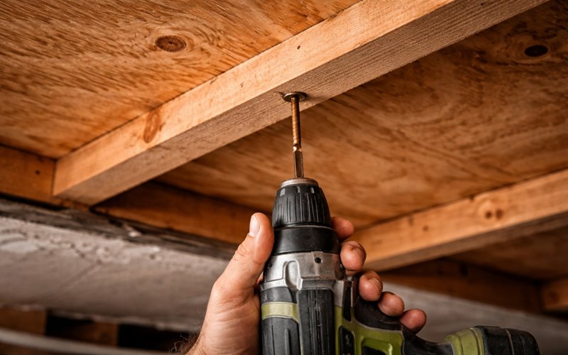 Squeaky hardwood floor repair Toronto subfloor screw correction